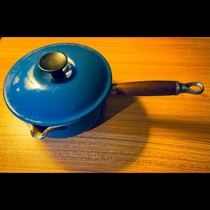 Blue #18 Le Creuset Saucier Pan with Spout and Wood Handle - Enameled Cast Iron